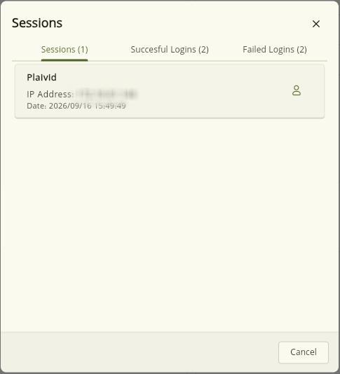 Sessions dialog