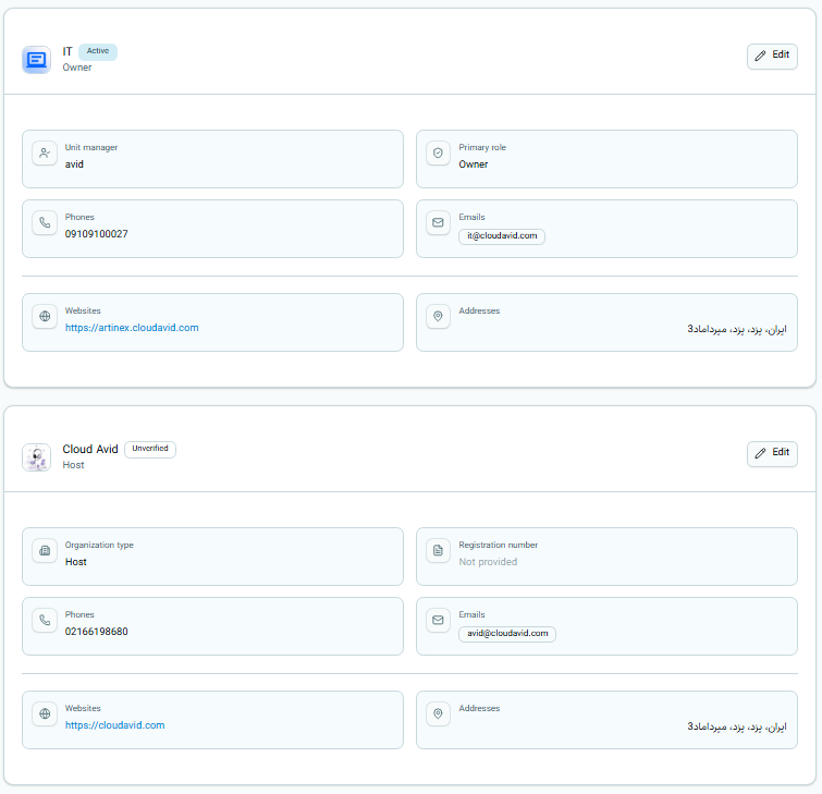 Organization information in the profile