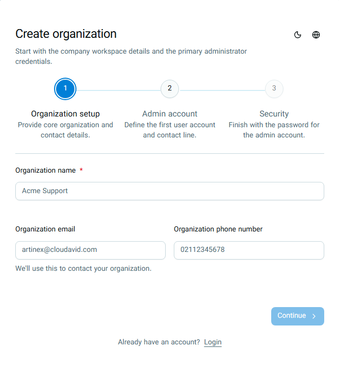 Step 1: Organization Details